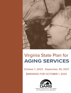 cover screenshot of state plan for aging services featuring photo of two seniors with their heads together and laughing